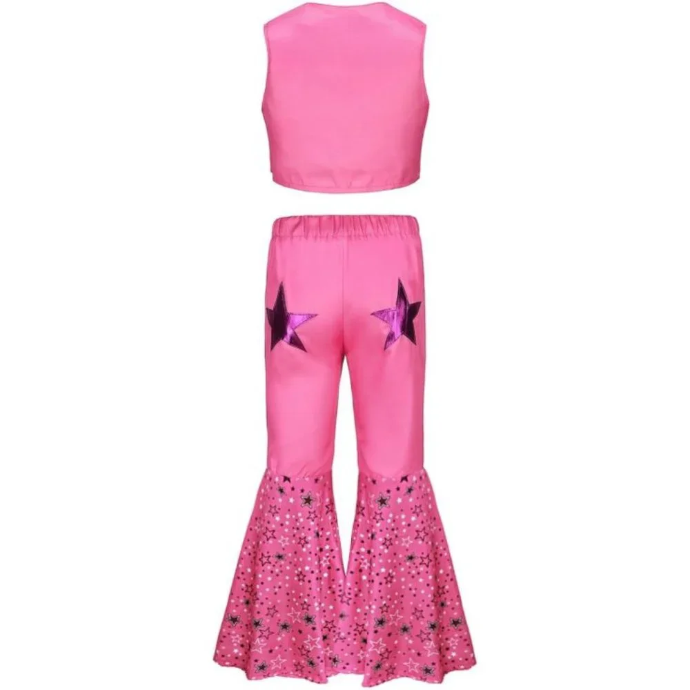NWT Barbie Movie Pink Cowboy Blue Plaid Gold Jumpsuit Girls Halloween Co… - Picture 2 of 15